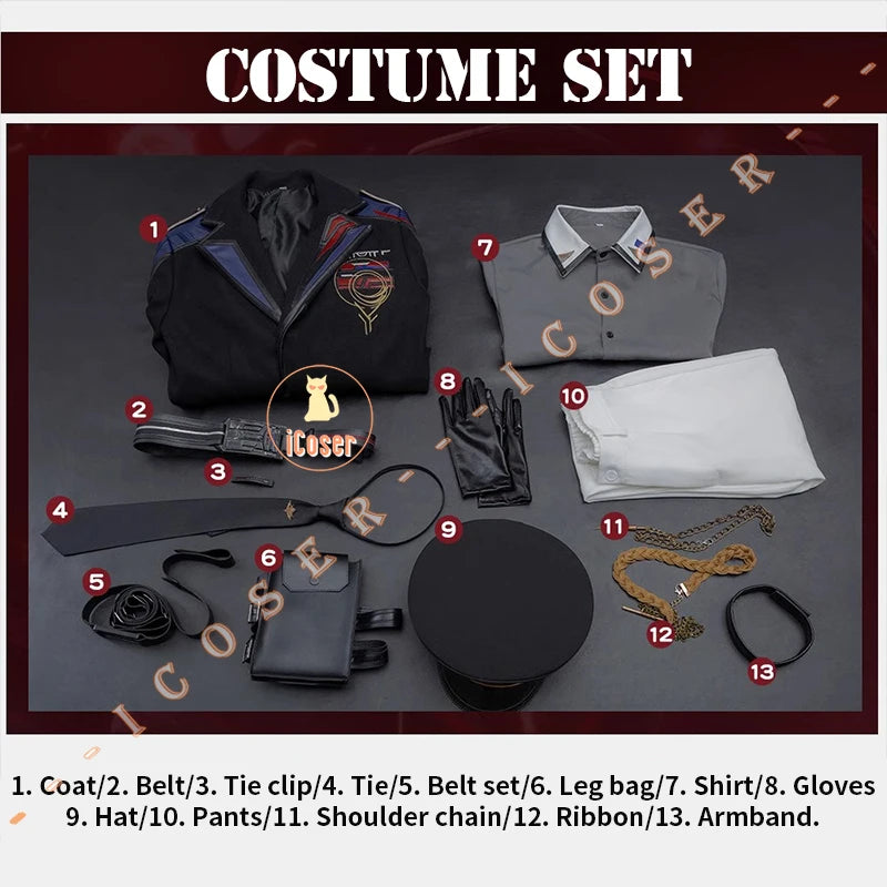 iCoser Love and Deepspace Caleb Cosplay Costume Wig Farspace Colonel Uniform Trench Hat Halloween Party Women Men Carnival Props