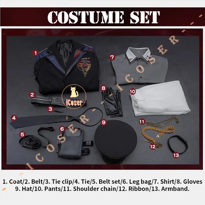 iCoser Love and Deepspace Caleb Cosplay Costume Wig Farspace Colonel Uniform Trench Hat Halloween Party Women Men Carnival Props