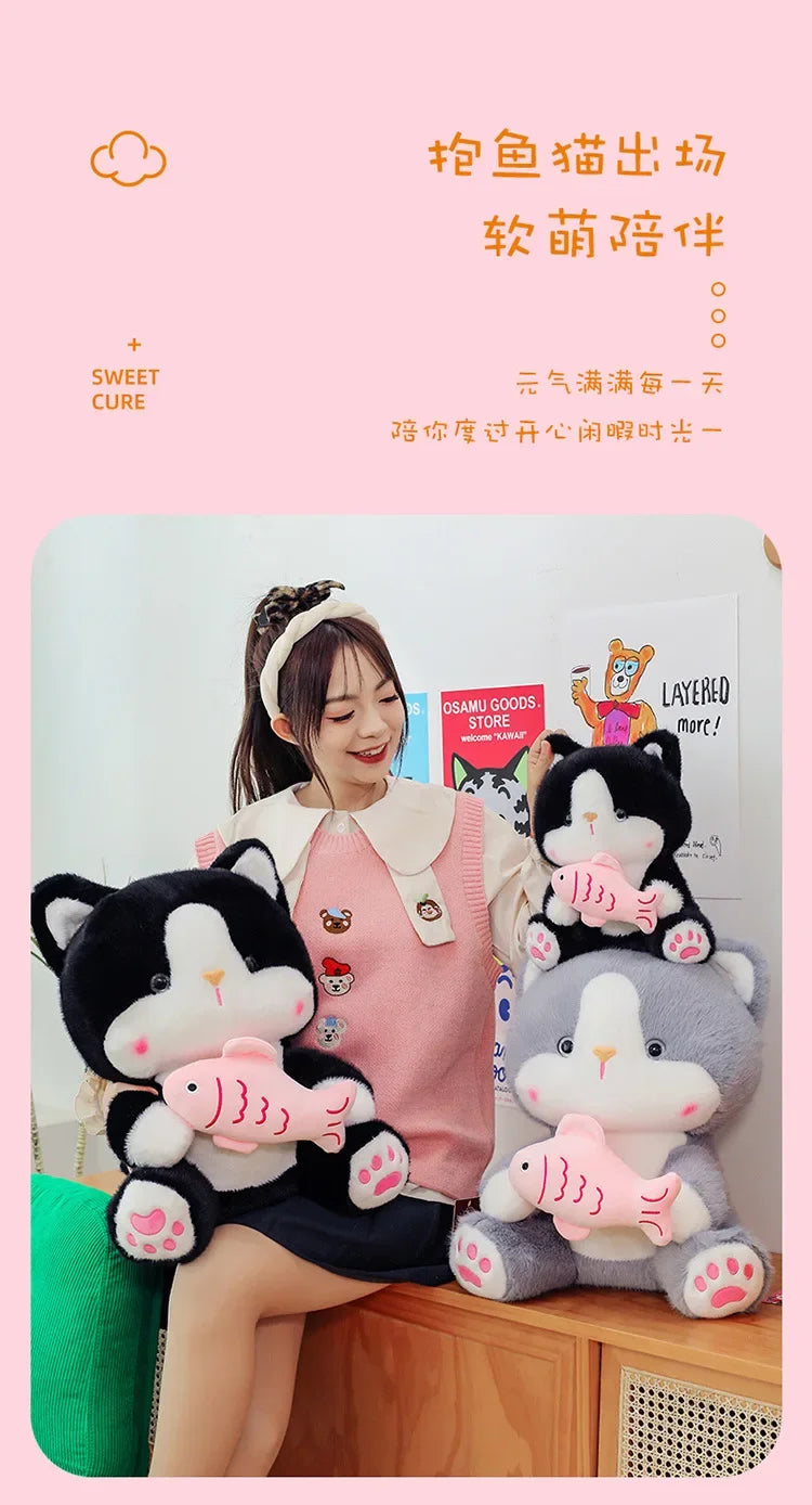 45cm Kawaii Stuffed Toys Lace Scarf Cat Plush Doll Fluffy Soft Cat Baby Doll Cute Cartoon Cat Stuffed Toy Home Decor Kid Gifts