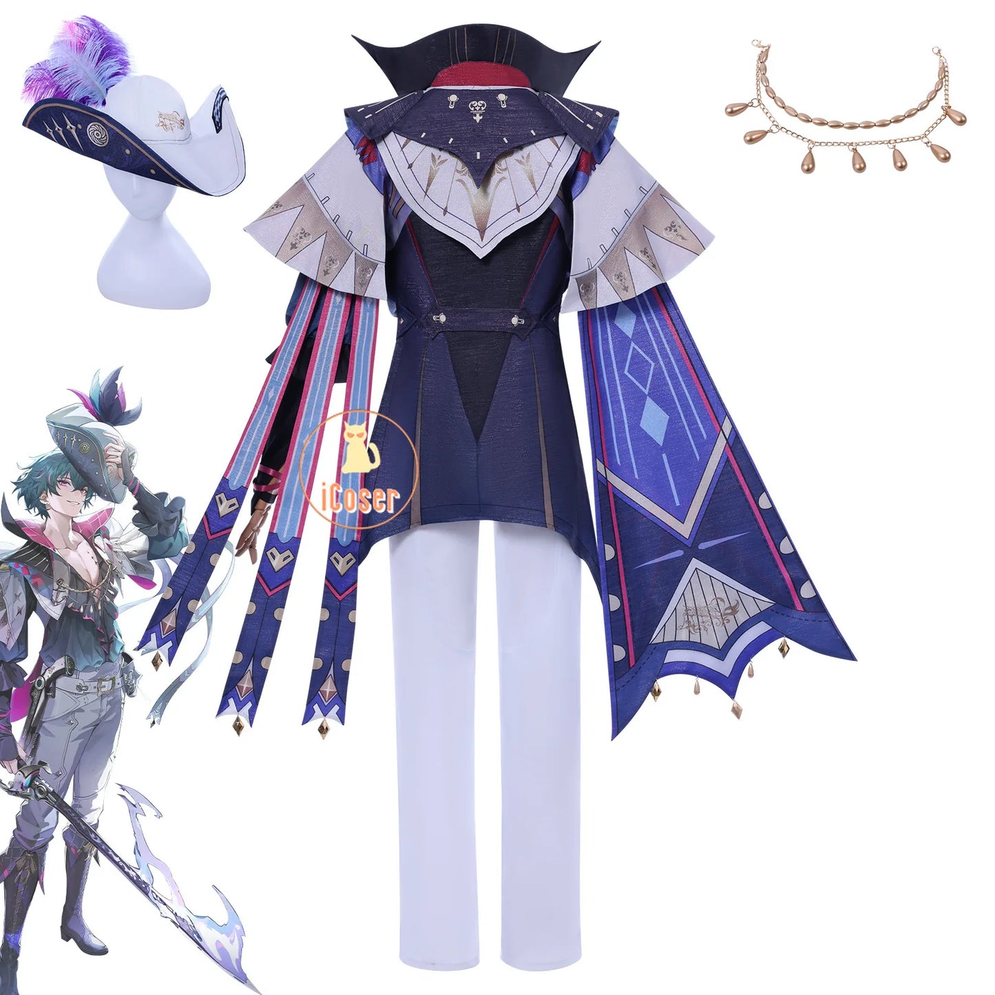 Wuthering Waves Brant Cosplay Costume Wig Uniform Hat Necklace Troupe of Fools Rinascita Carnival Halloween Party for Women Men