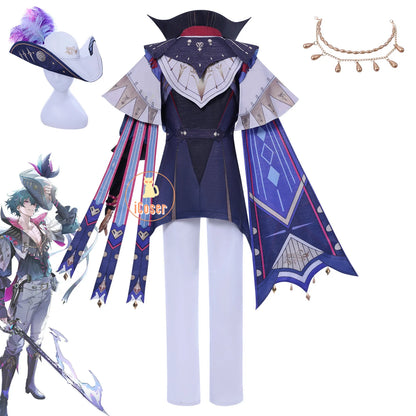 Wuthering Waves Brant Cosplay Costume Wig Uniform Hat Necklace Troupe of Fools Rinascita Carnival Halloween Party for Women Men