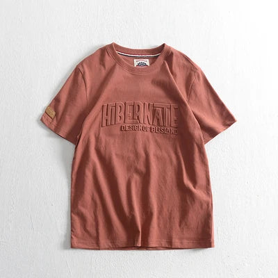 Summer American Retro Short-sleeved O-neck 3D Letter Printed T-shirt Men's Fashion Simple 100% Cotton Washed Casual Sport Tops