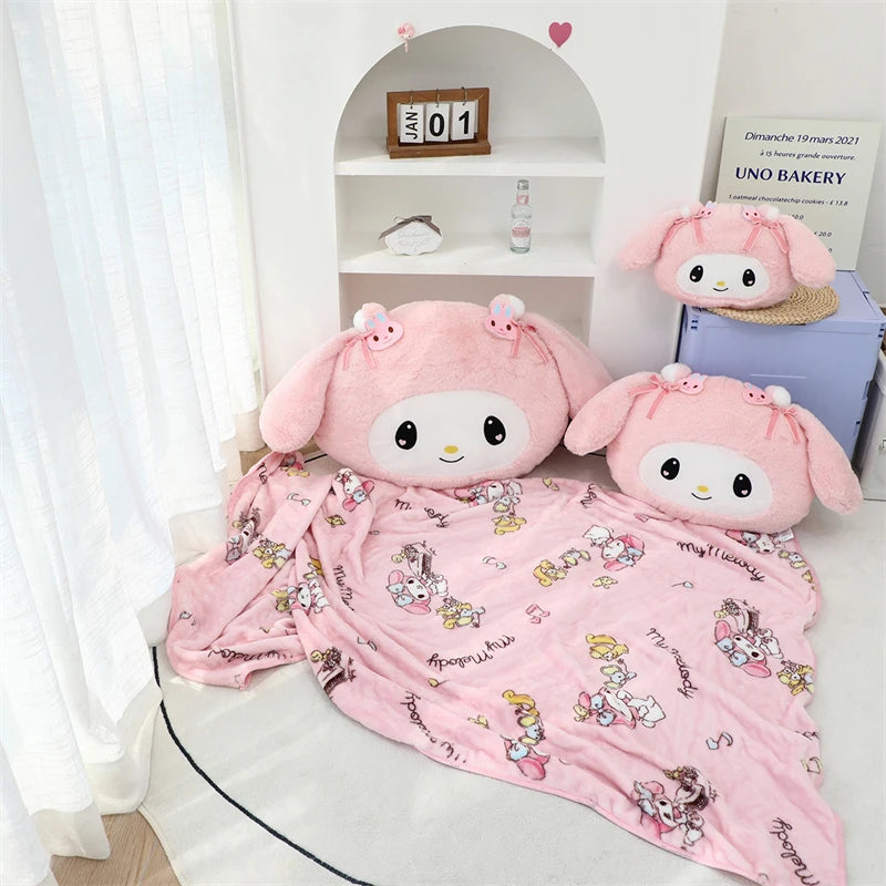 Lovely Kuromi My Melody Plushies Stuffed Anime Headrest Comfortale Soft Cuddly Pillow Cartoon Plush Toy Blanket Xmas Gifts Girl