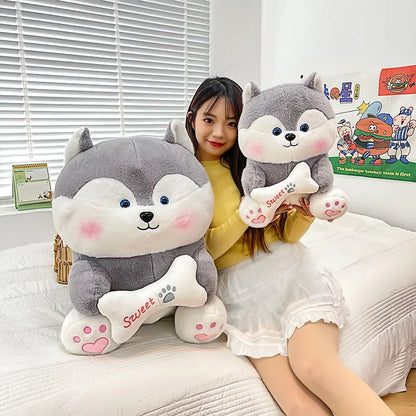 New 35-55cm Cute Husky Bone Hugging Cloth Doll Dog Plush Toy Erha Doll Giving Children Birthday Gift Pillow Indoor Decorations