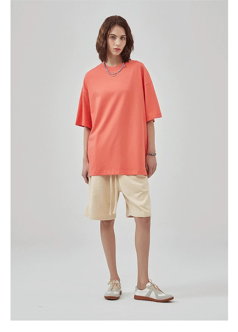 ZODF 2025 Spring Summer Men Solid 100% Cotton T-Shirts Unisex Women Loose 230gsm Noshrink Basic T Shirt Brand Tops HY0151