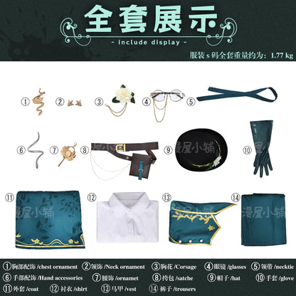 Identity V Art Dealer Cosplay Costume Wig Knight Richard Sterling Uniform Glasses Hat Roy Ramit Halloween Party for Women Men