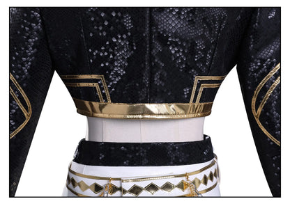 KPop Demon Hunters Zoey Cosplay Costume Black Gold Skirt Huntrix Golden Outfit Earrings Headwear Halloween Party for Women Girls