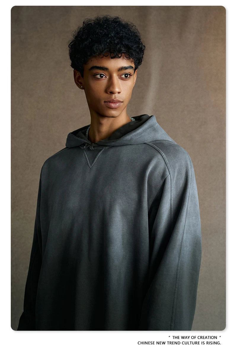 ZODF Retro Winter 370gsm Monkey Washed Hoodies For Man Unisex Oversized Off Shoulder 100% Cotton Hooded Coats Pullovers HY1136