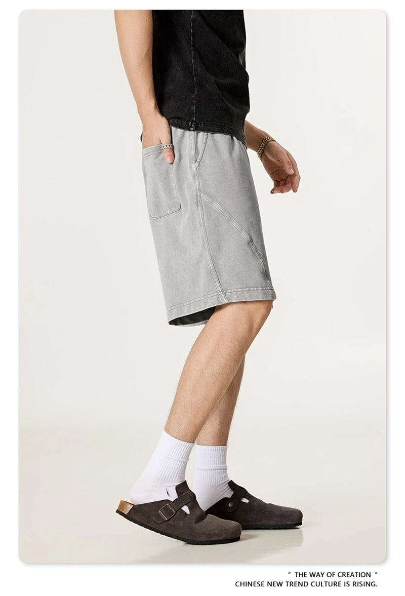 ZODF New Men Fire Snowflake Washed 330gsm Shorts Unisex High Street Summer Distressed Sport Cotton Shorts HY1028