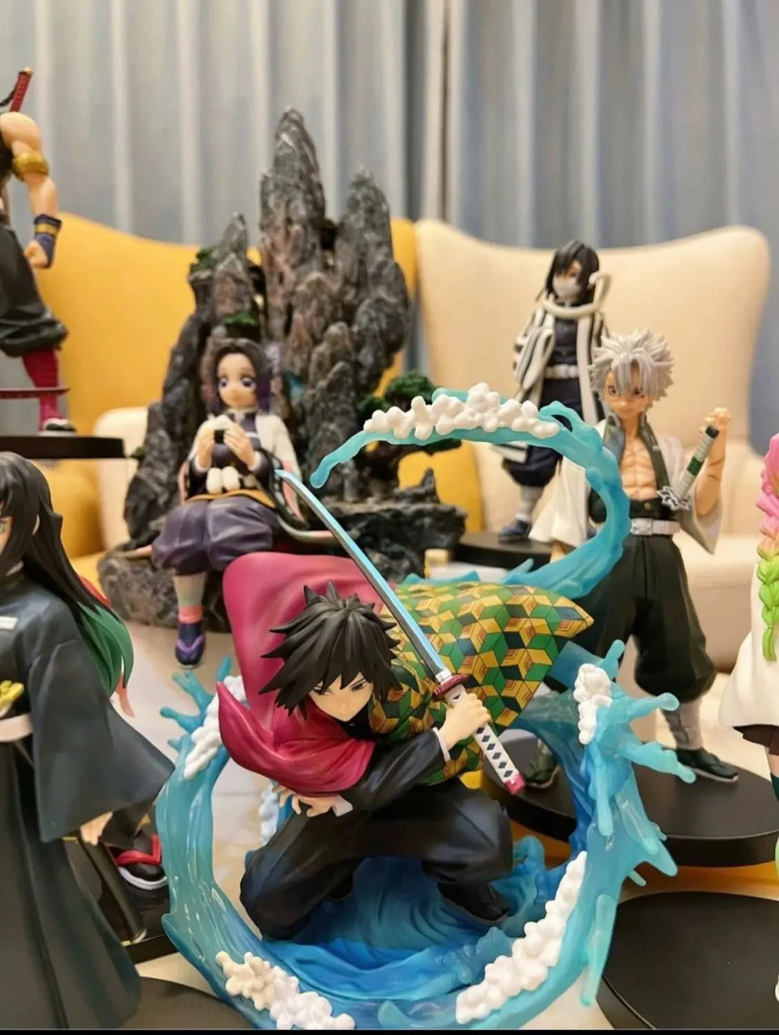 17cm Demon Slayer Anime Tomioka Giyuu Action Figure Water Breathing Statue Figurine Model Collection Room Decora Desk Toys Gift