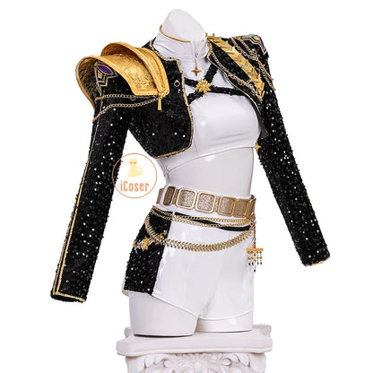 KPop Demon Hunters Rumi Cosplay Costume Black Gold Stage Costume Uniform Huntrix Performance Outfit Halloween Party Women Girls