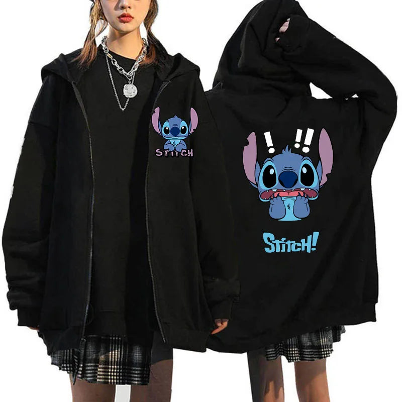 Women's Clothing Deals Aesthetic Youth Sweatshirts Black Zip Hoodies Disney Lilo & Stitch Winter Sweaters Women's Coats Jackets