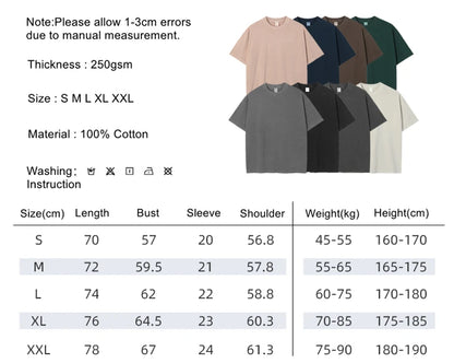 ZODF New Summer Solid Washed Cotton T-Shirts Streetwears For Men Unisex Retro High Street 275gsm Basic Tees Brand Tops HY0071