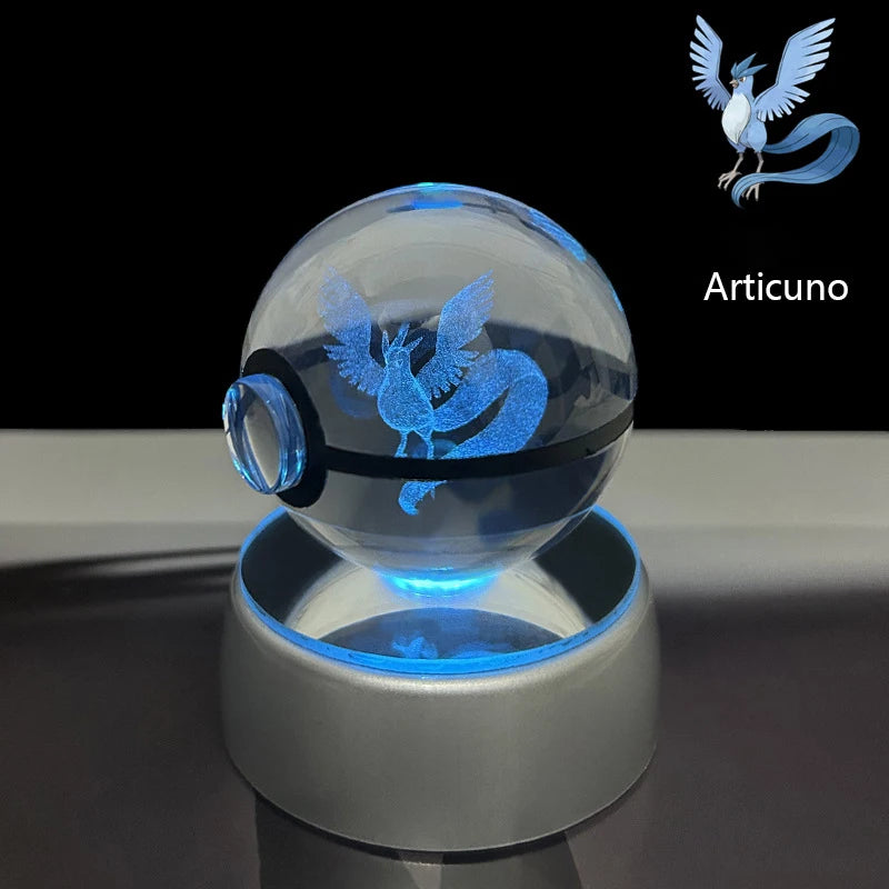 Pokemon 3D Crystal Ball Glastrier Charizard Eternatus Froakie Anime Game Pokeball Led Night Light Base Birthday Gift Home Decora