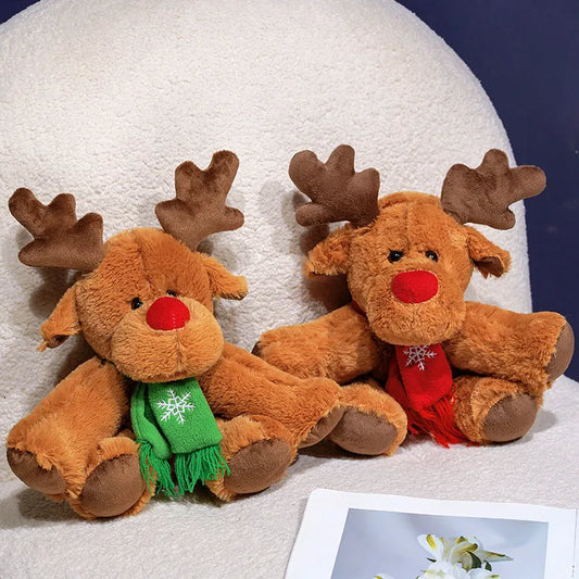 30CM Christmas Reindeer Scarf Plush Stuffed Doll Toy Home Sofa Decoration Gifts For Children New Year Decor Christmas Festive