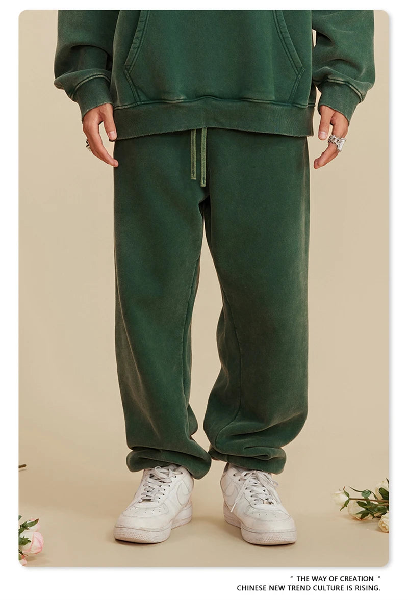 ZODF Winter Men Washed Thick Fleece 400gsm Loose Fit Joggers Sweatpants Streetwear HY0668