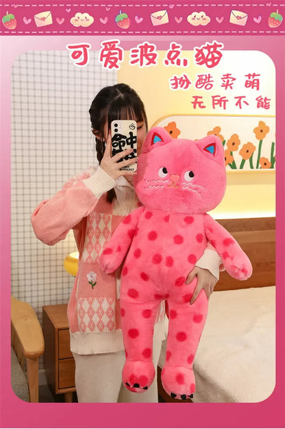 Cute Polka Dot Cat Plushie Doll Internet Famous Plush Toy Cat Doll Pillow Cushion for Girls Sleeping Gift Charming Skin-Friendly