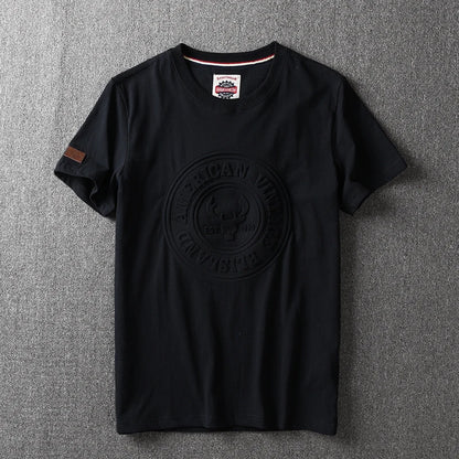 2025 Summer New American Retro Short-sleeved O-neck 3D Letter Printed T-shirt Men's Fashion 100% Cotton Washed Casual Sport Tops