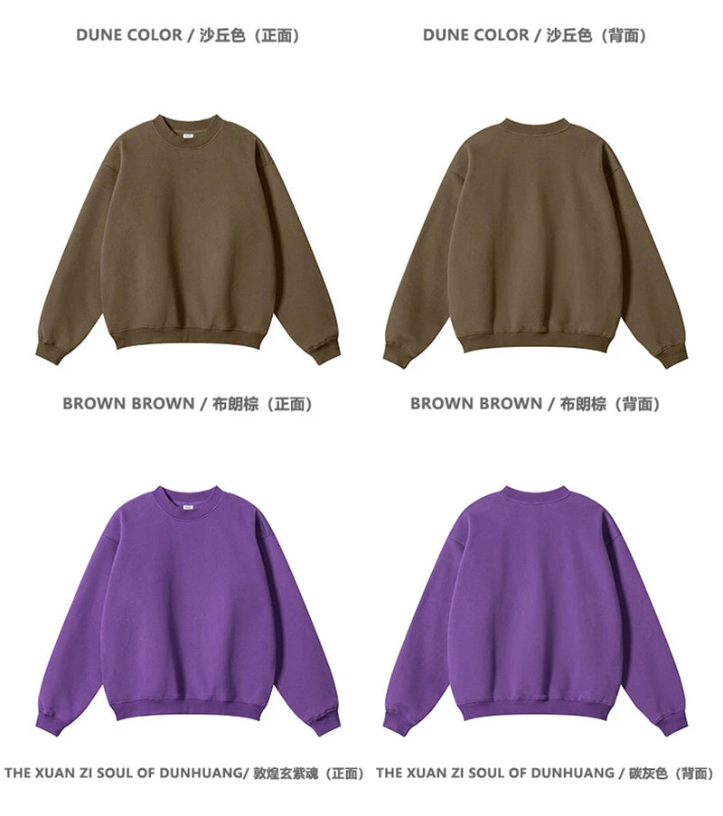 ZODF 2024 Winter Men 345gsm Fleece Sweatshirts Unisex Women Casual Loose Warm Solid O-Neck Pullovers Streetwears HY0865