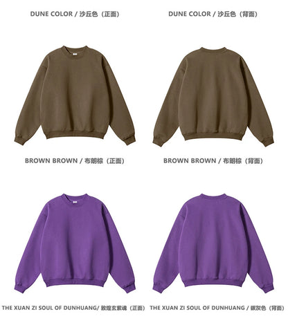 ZODF 2024 Winter Men 345gsm Fleece Sweatshirts Unisex Women Casual Loose Warm Solid O-Neck Pullovers Streetwears HY0865