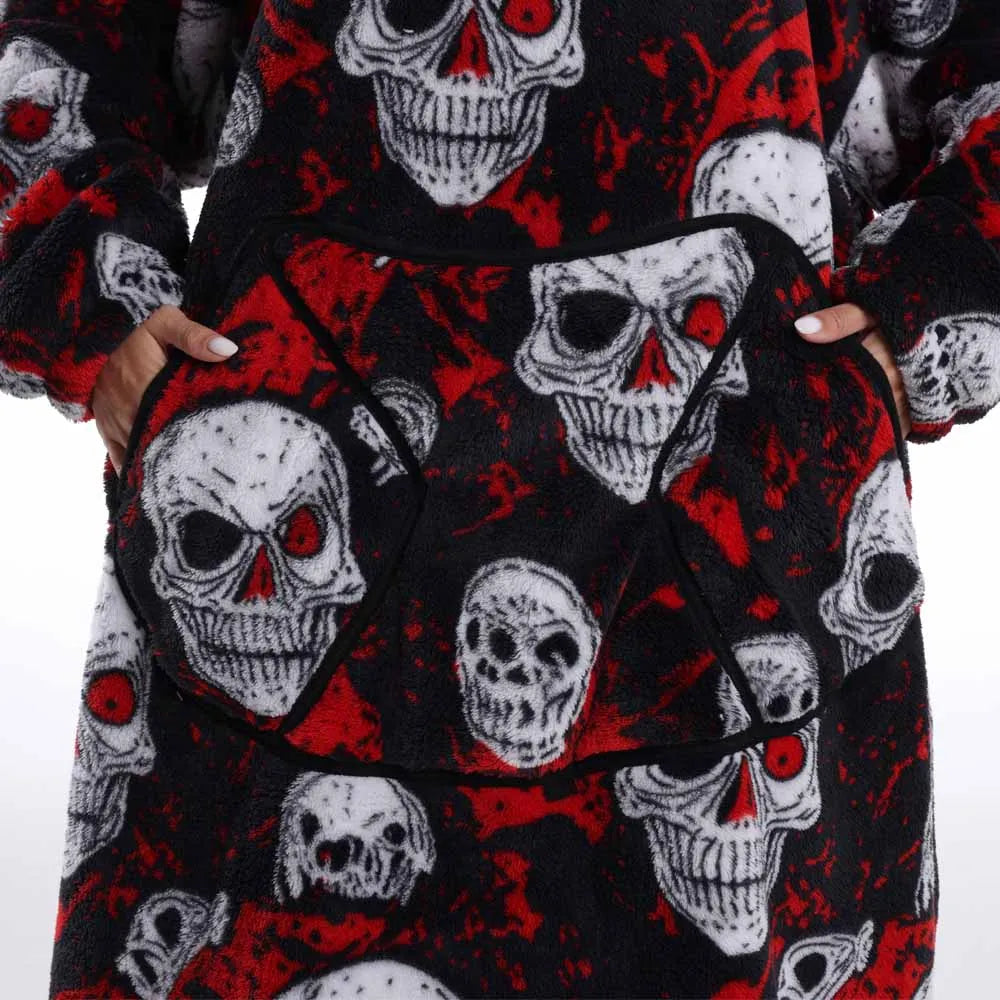 Short/Long Hoodie Blanket for Adults Winter Soft Thicken Warm Wearable Blanket Hoodie with Sleeves Halloween Pajamas for Couples