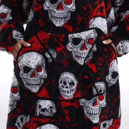 Short/Long Hoodie Blanket for Adults Winter Soft Thicken Warm Wearable Blanket Hoodie with Sleeves Halloween Pajamas for Couples