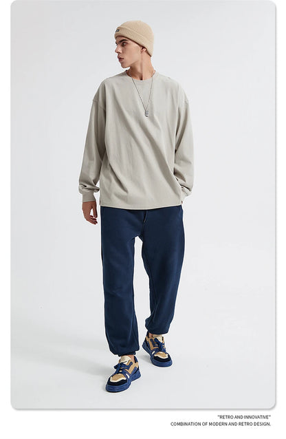 ZODF Retro Autumn Full Sleeve Washed 100% Cotton T-Shirts For Men Unisex Solid Casual Loose 310gsm Tee Brand Tops HY0405