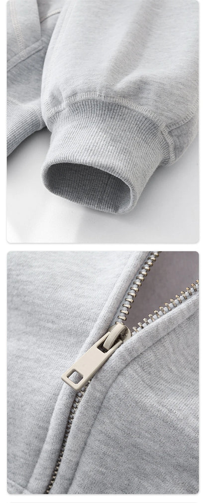 ZODF New Winter 350gsm Man Fleece Boxy Fit Zipper Hoodie Unisex Hip Hop Solid Warm Hooded Coat Brand Jackets HY0034