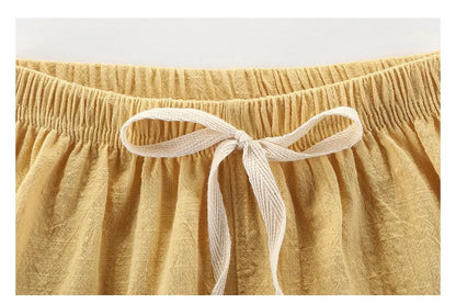 90-160cm Linen Shorts for Boys Teen Short Pants Cotton Loose Casual Toddler Girl Shorts Blank Navy Blue Green Yellow Kids Shorts