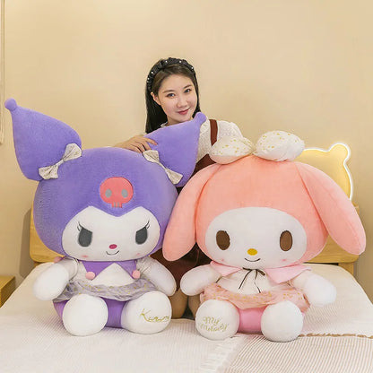 New White Gold Series Kuromi Plush Toy My Melody Sleeping Pillow Cute Stuffed Animal for Kids Birthday Christmas Gift for Girls