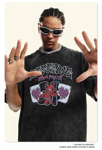 ZODF America Retro Summer 100% Cotton T-Shirts For Men Unisex Washed 310gsm Comfortable High Street Printing T Shirt Tops HY0862