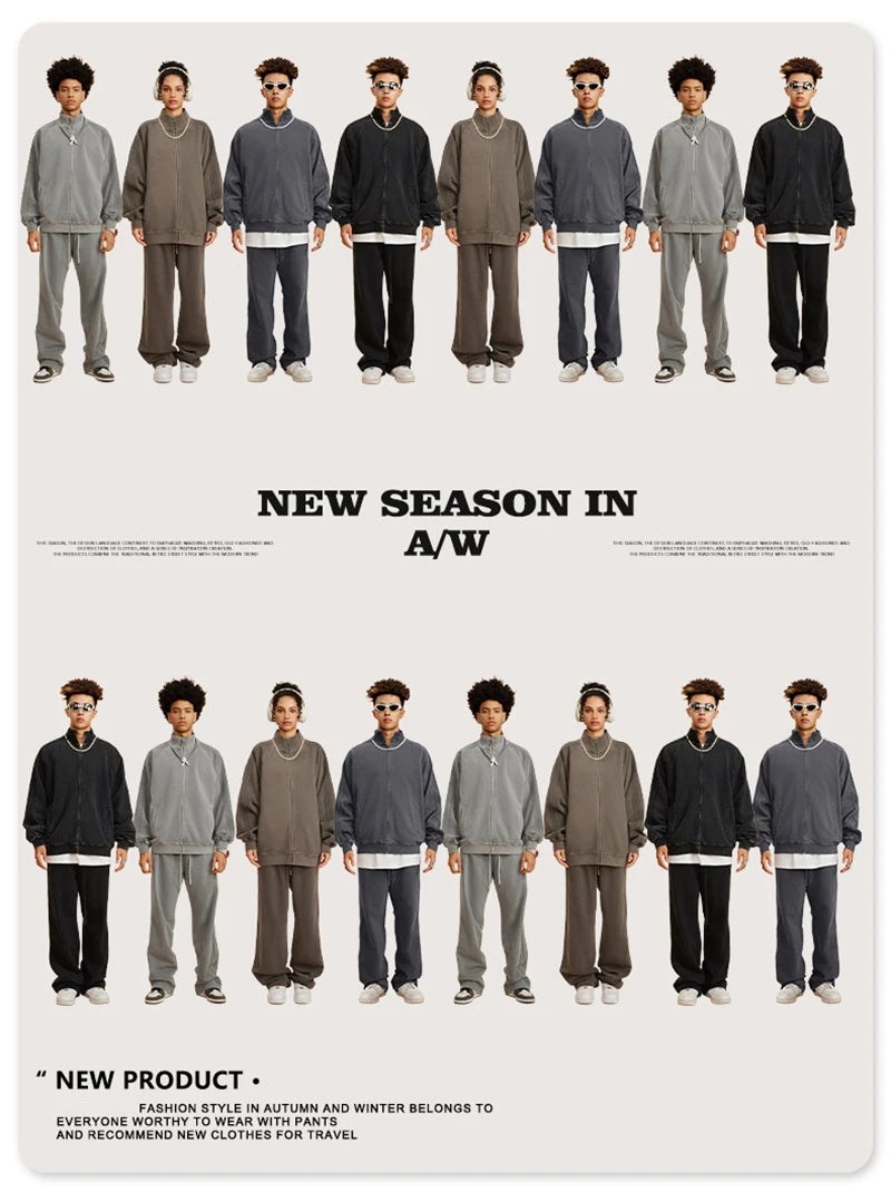 ZODF Fashion Autumn Winter Men Washed 450gsm Pants Unisex High Street Oversized Straight Trousers Streetwears HY0626