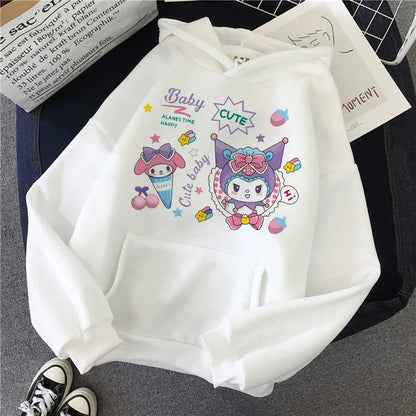 Long Sleeve Y2k Women'S Sweatshirt Luxury Brand Sanrio Kuromi Pattern Print Hoodie Girly Aesthetic Discount Youth Student Tops