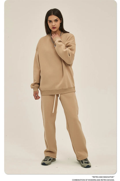 ZODF New 2025 Winter 350gsm Fleece Sweatshirts For Men Unisex Casual Loose Basic Solid O-Neck Thick Warm Pullovers HY0635