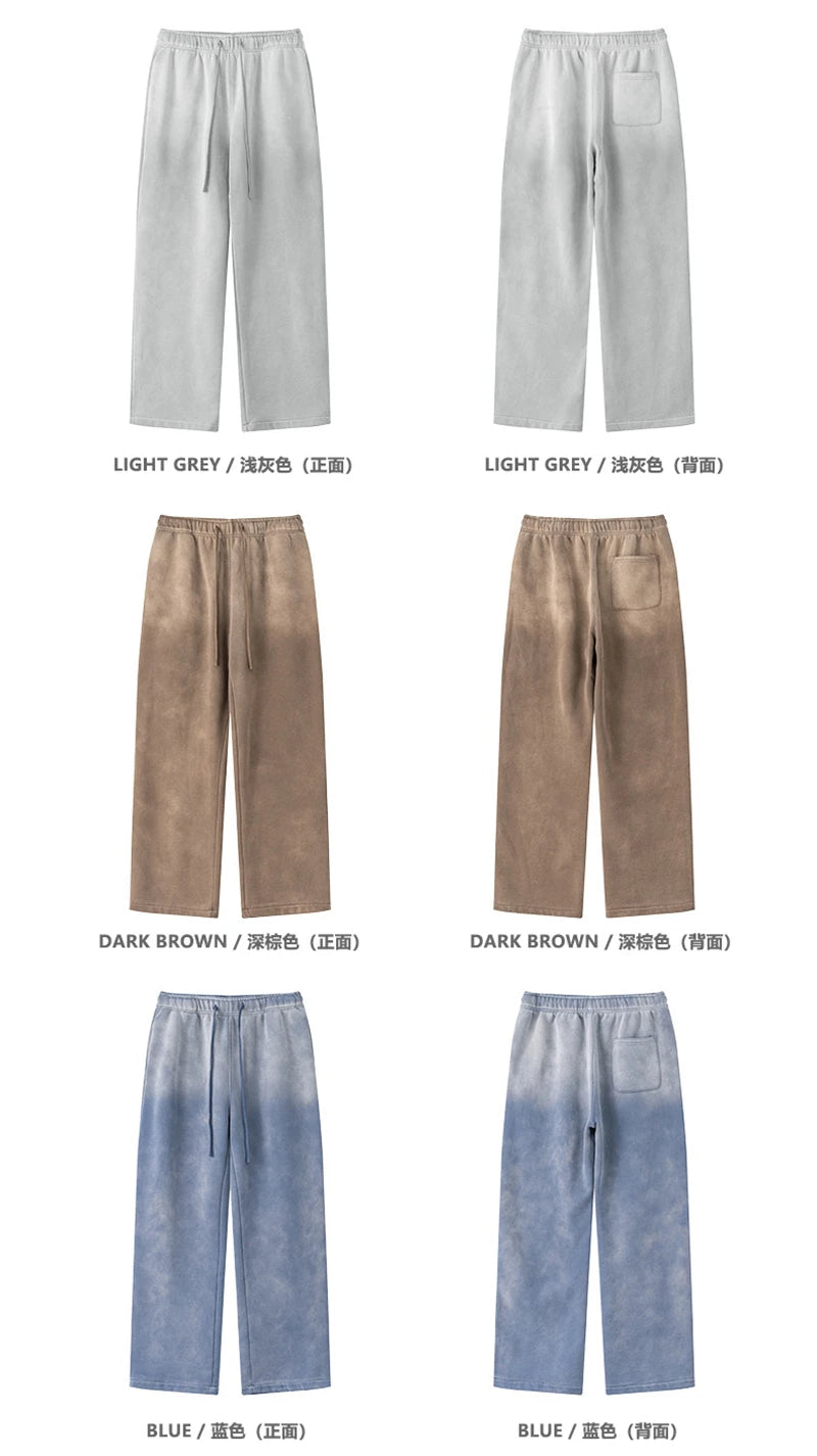 ZODF Retro Winter Monkey Washed Fleece Pants For Men Unisex Washed High Street 332gsm Warm Oversized Straight Trousers HY0892