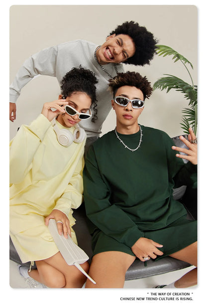 ZODF NEW Autumn Men's Solid Full Sleeve T Shirts Unisex Loose Oversized Casual 305GSM Cotton Basic T-Shirt Brand TEE HY0209