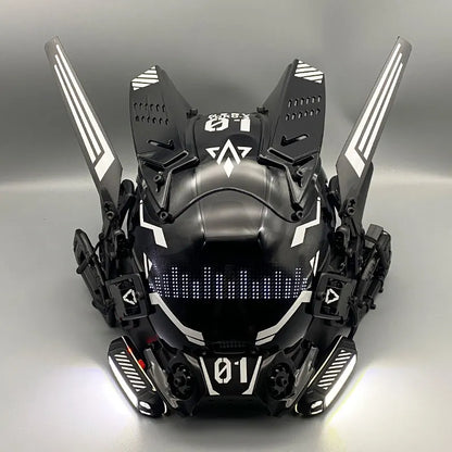 Cyber Punk Cos Mask Cosplay Mech Soldier With LED Light Rolling Subtitles Screen Mask Technology App Control Helmet Party Props