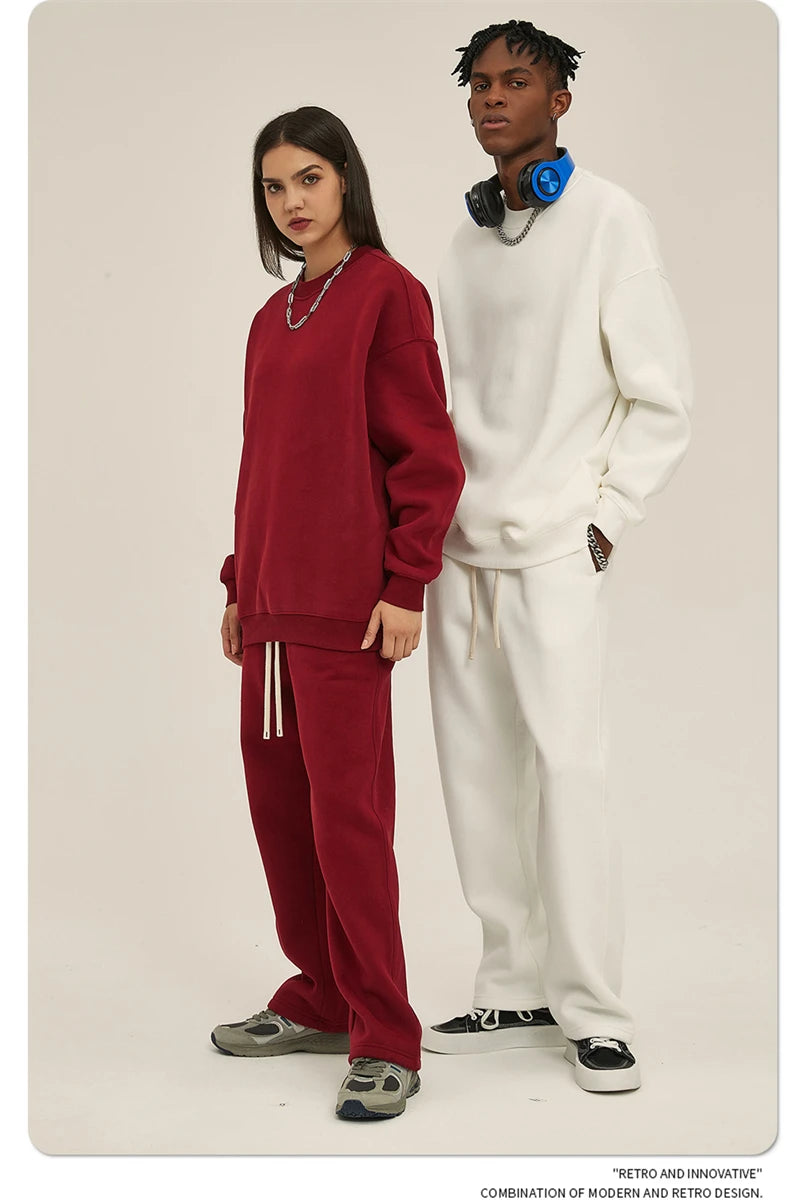 ZODF New 2025 Winter 350gsm Fleece Sweatshirts For Men Unisex Casual Loose Basic Solid O-Neck Thick Warm Pullovers HY0635