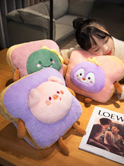 Plush Bread Pillow Kawaii Food Pig Rabbit Fox Toast Soft Doll Hand Warmer Home Decoration Cushion Kids Toys Birthday Gift