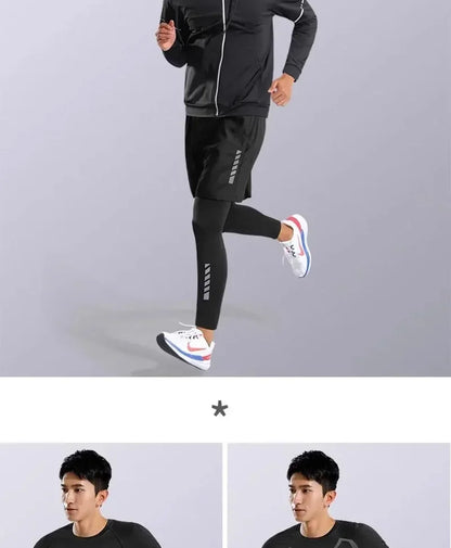 Men’s Sports Suits Fitness Clothes Tight-Fitting Quick-Drying Running Cycling Training Apparel for Autumn Night Workouts