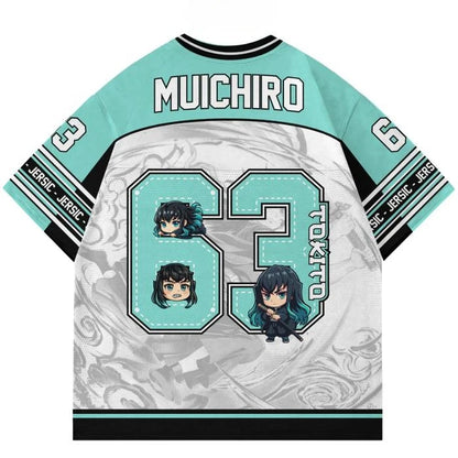 Demon Slayer Muichiro Tokito Anime Series Number 63 Jersey Oversize Kpop Baseball Hockey Outfit T-shirt Daily Unisex Tops Tees