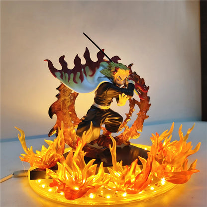 Anime Figures Demon Slayer Rengoku Kyoujurou Agatsuma Zenitsu Fire Led Scene DIY PVC Action Figure Toy Kimetsu no Yaiba Figurine