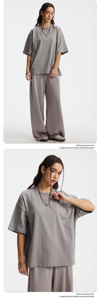 ZODF New Men Summer Boxy 275gsm Cotton T-Shirts Retro Unisex Oversized Short Version Basic T Shirt Brand Tees HY1070