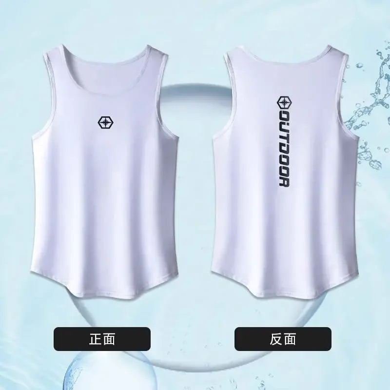 Men’s Summer Sport Suit Two-Piece Set Vest & Shorts Quick Drying Mesh Ventilation Fitness Running Tracksuit - 2C1 White
