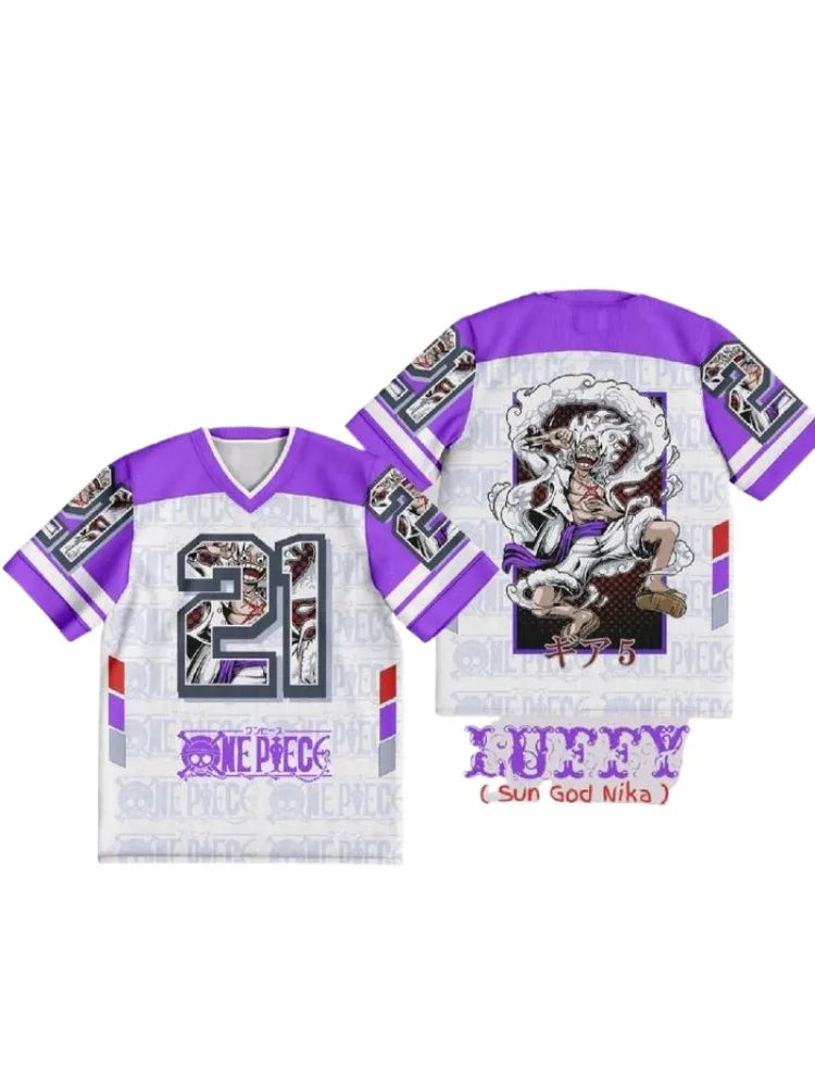 One Piece Luffy Anime Y2k Korean Style Kpop Baseball Hockey 21 Jersey T-shirt Fashion Streetwear Anime Daily Unisex Tops Tees