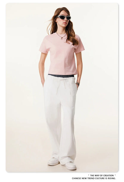 ZODF New 2025 Spring Men 280gsm Straight Pants Unisex Casual High Street Double Waist Sport Trousers Brand Streetwear HY1004