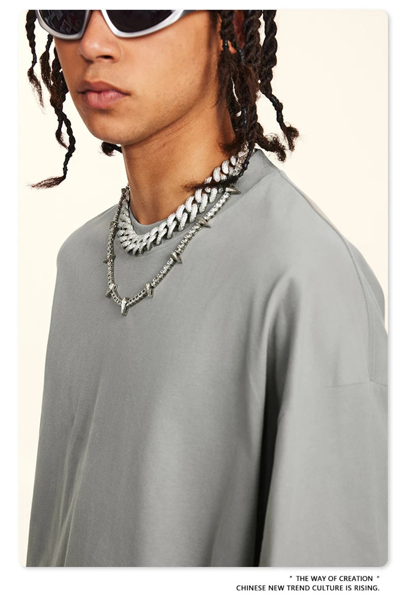 ZODF New 2024 Autumn 225gsm Loose Solid T-Shirt For Men Retro Unisex Antibacterial Full Sleeve T Shirts Brand Tops HY0871