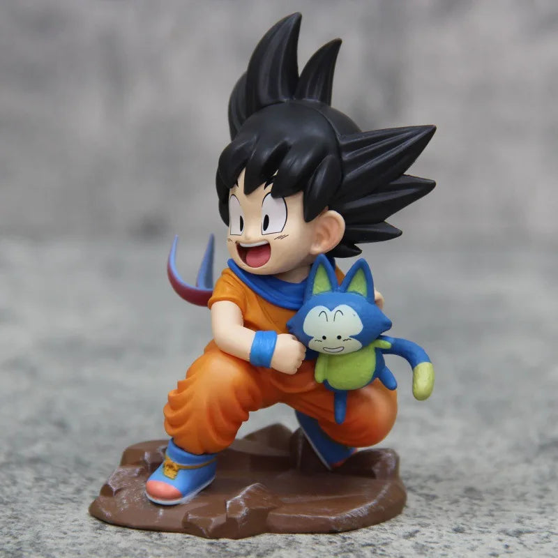 Dragon Ball Childhood Little Goku Hugs Puer Ya Mu Tea Little Follower Figure Doll Pvc Model Statue Collection Toys Ornamen Gift