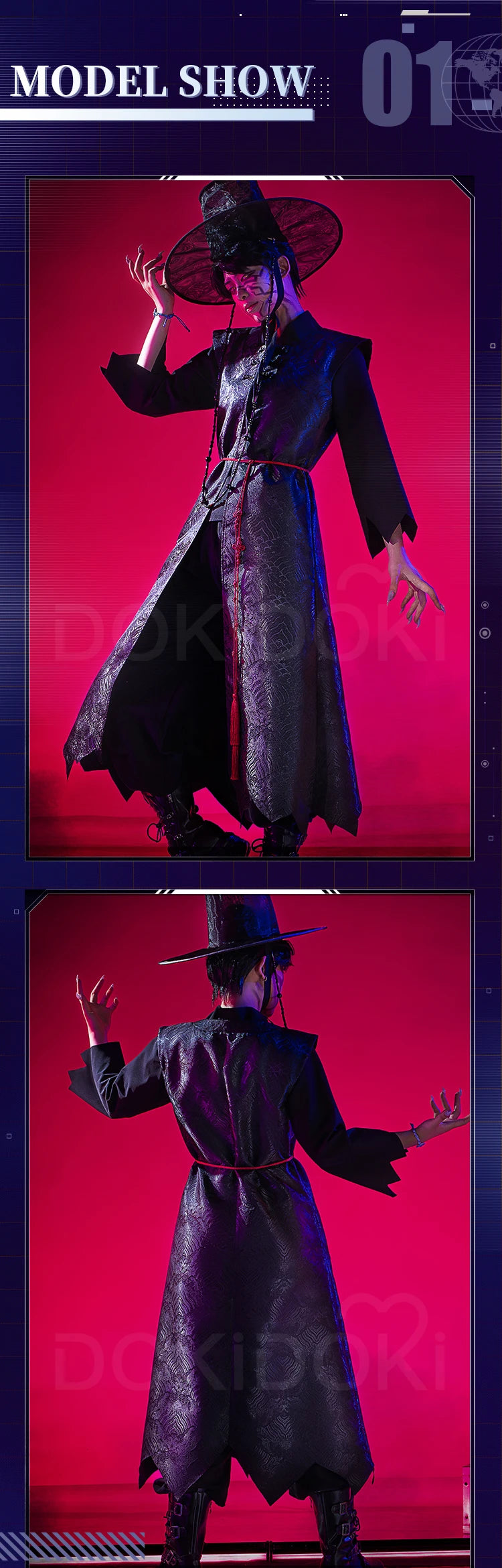 【Last Batch】IN STOCK Jinuu Cosplay Costume 【S-3XL】DokiDoki-R Jinuu Babyy Mysteryy Romancee Men Black Robes Hat Plus Size