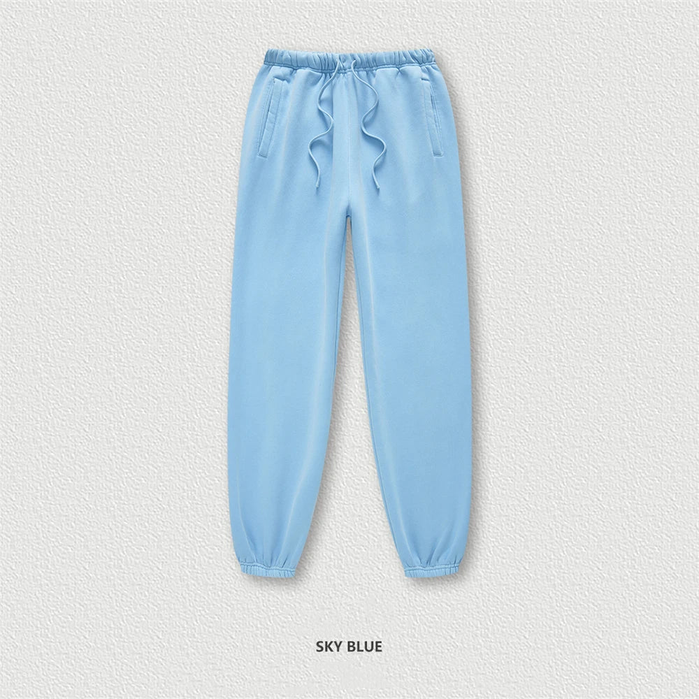 ZODF 2025 Autumn Winter Men’s Washed Fleece Sweatpants 355gsm Loose Retro Joggers Streetwear HY0653 - SKY BLUE / XL